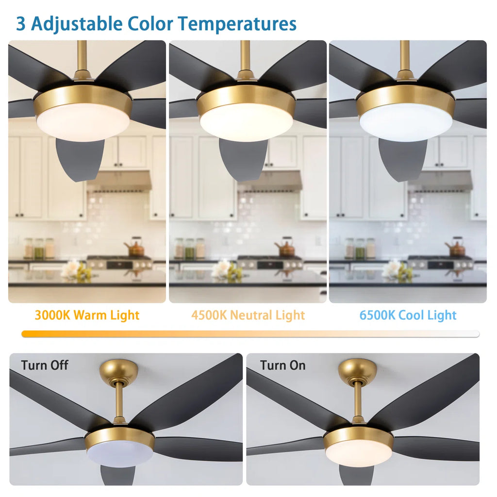 Siittoo 56" 5 - Blade Reversible Ceiling Fan With LED Light and Remote Control
